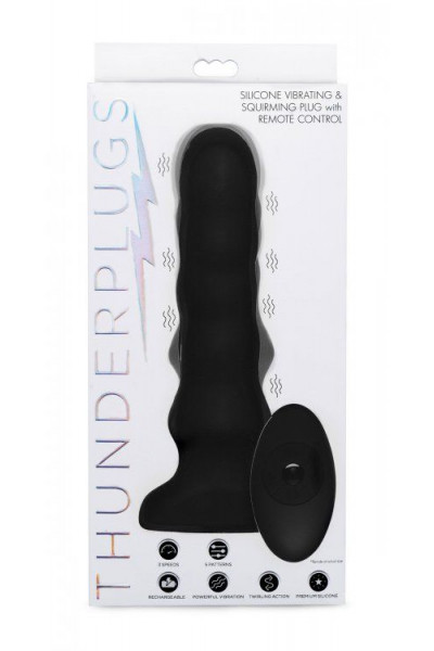 Черный вибратор с волнообразным движением Silicone Vibrating   Squirming Plug with Remote Control - 19,5 см.