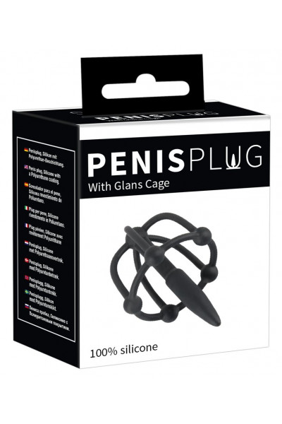 Черный силиконовый расширитель Penis Plug with Glans Cage