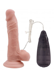 Телесный вибратор с мошонкой на присоске 7 Inch Beginners Dildo Vibrator - 18,6 см.