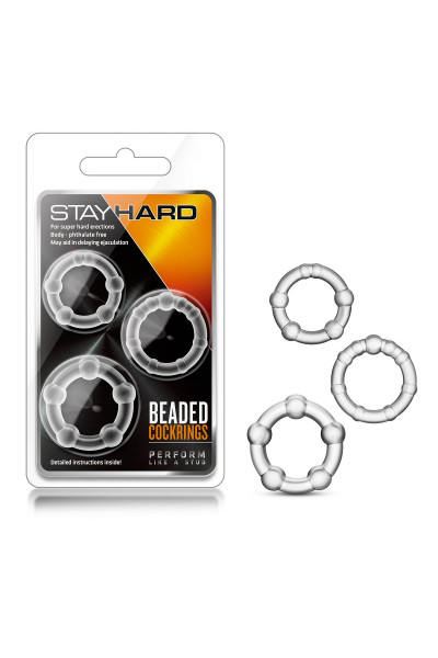 Набор из 3 прозрачных эрекционных колец Stay Hard Beaded Cockrings