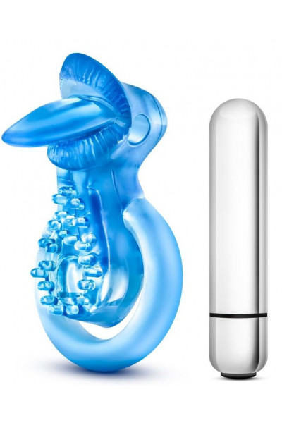 Голубое эрекционное виброкольцо 10 Function Vibrating Tongue Ring