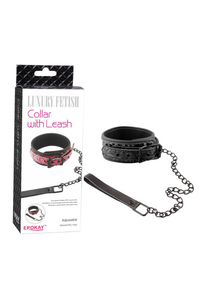 Чёрный кожаный ошейник с поводком Collar With Leash