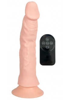 Телесный вибратор на присоске с пультом ДУ Bendable RC Vibrator - 21,5 см.