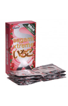 Презервативы Sagami Xtreme Strawberry c ароматом клубники - 10 шт.