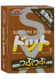 Презервативы Sagami Xtreme Feel Up с точечной текстурой и линиями прилегания - 3 шт.