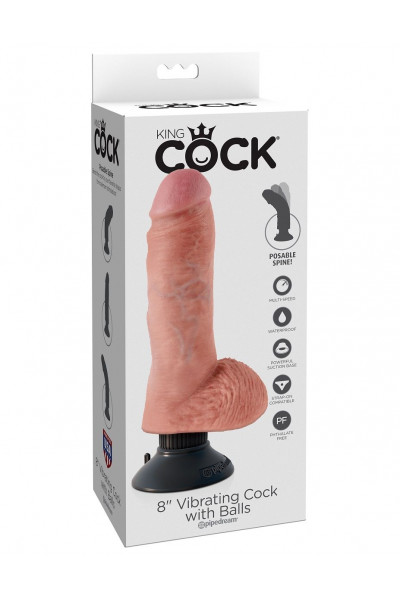 Вибромассажер со съёмной присоской 8  Vibrating Cock with Balls - 20,3 см.