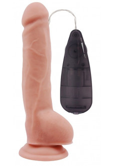 Телесный вибратор с мошонкой на присоске Extra Fun Vibrating Dildo - 23,5 см.