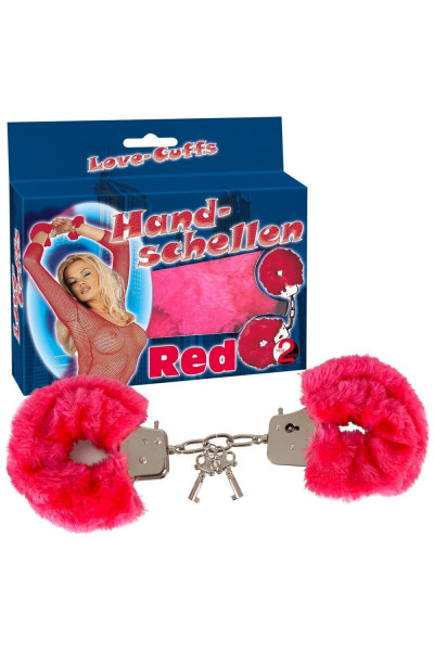 Малиновые меховые наручники Love Cuffs Red