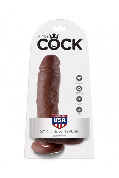 Коричневый фаллоимитатор 8  Cock with Balls - 21,3 см.