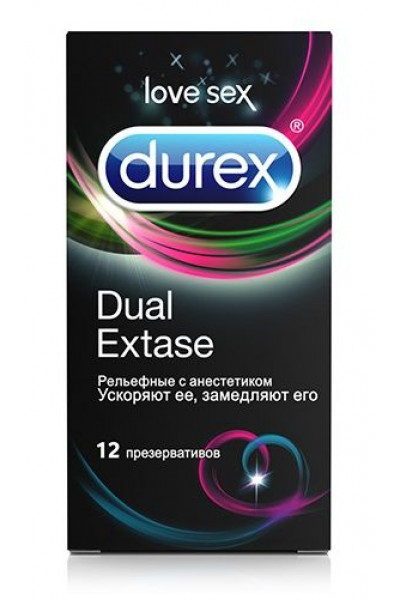 Рельефные презервативы с анестетиком Durex Dual Extase - 12 шт.