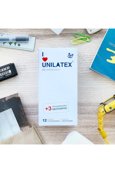 Ультратонкие презервативы Unilatex Ultra Thin - 12 шт. + 3 шт. в подарок