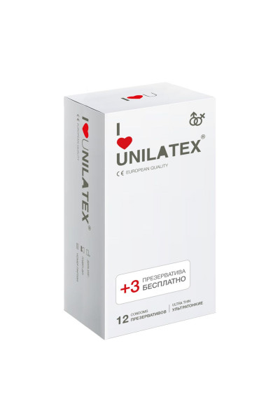 Ультратонкие презервативы Unilatex Ultra Thin - 12 шт. + 3 шт. в подарок