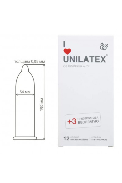 Ультратонкие презервативы Unilatex Ultra Thin - 12 шт. + 3 шт. в подарок