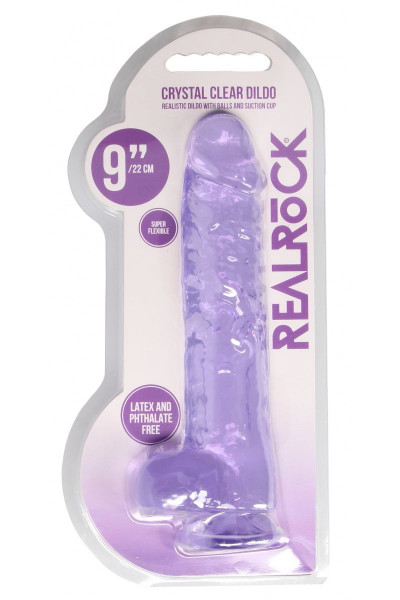 Фиолетовый фаллоимитатор Realrock Crystal Clear 9 inch - 25 см.