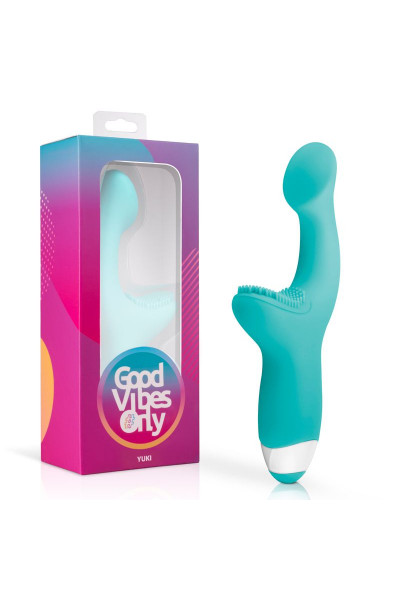 Зеленый вибратор для G-стимуляции с клиторальной щеточкой Yuki G-Spot Vibrator - 19 см.