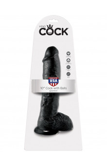 Реалистичный чёрный фаллоимитатор-гигант 10  Cock with Balls - 25,4 см.