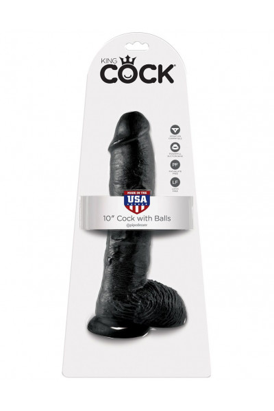 Реалистичный чёрный фаллоимитатор-гигант 10  Cock with Balls - 25,4 см.