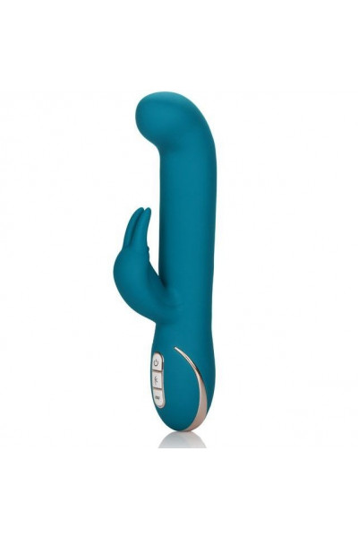 Бирюзовый вибратор с изогнутой головкой Jack Rabbit Signature Silicone Rocking  G  Rabbit - 20 см.