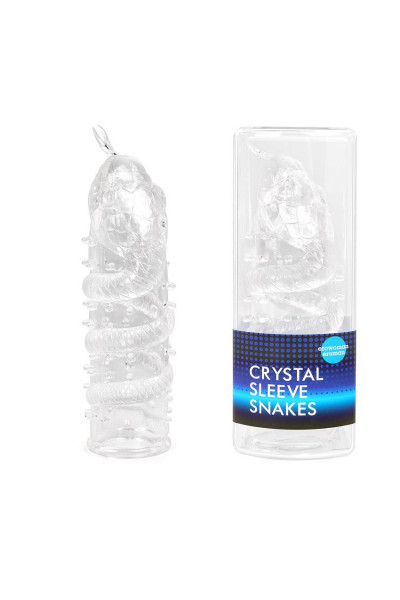 Закрытая рельефная насадка Crystal sleeve snakes в виде змеи с усиками - 14 см.