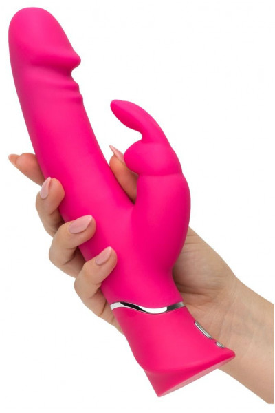 Розовый вибратор-кролик Realistic Dual Density Rechargeable Rabbit Vibrator - 25,5 см.