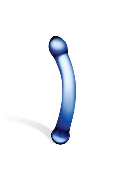 Синий изогнутый фаллоимитатор Curved G-Spot Glass Dildo - 16 см.