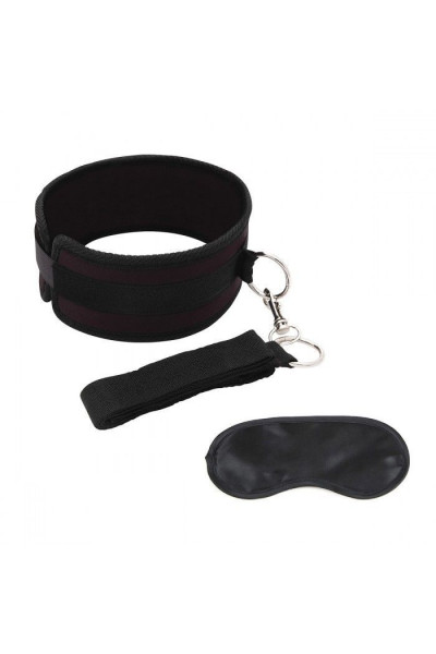 Черный ошейник с длинным поводком Collar and Leash Set