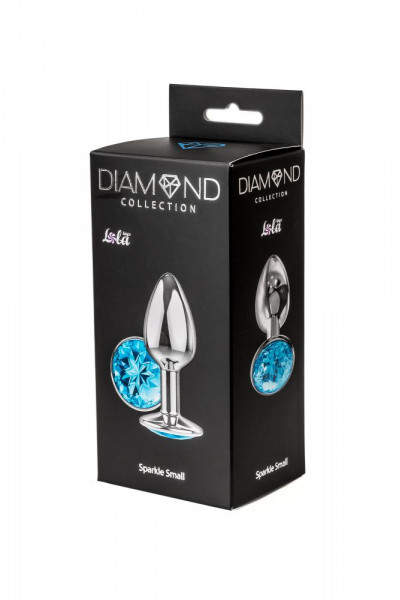 Малая серебристая анальная пробка Diamond Light blue Sparkle Small с голубым кристаллом - 7 см.