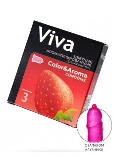 Цветные презервативы VIVA Color Aroma с ароматом клубники - 3 шт.