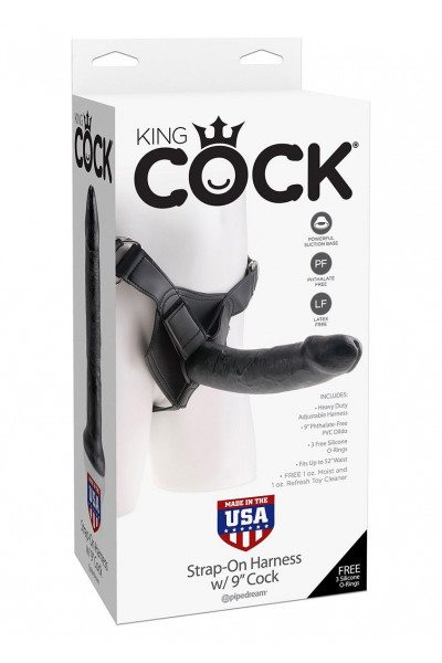 Страпон Harness со съемной чёрной насадкой King Cock 9 - 22,9 см.