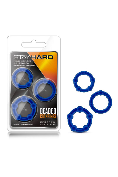 Набор из 3 синих эрекционных колец Stay Hard Beaded Cockrings