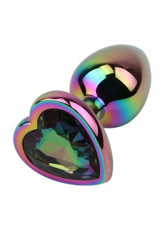 Радужная металлическая пробка Rainbow Heart Butt Plug - 7,1 см.