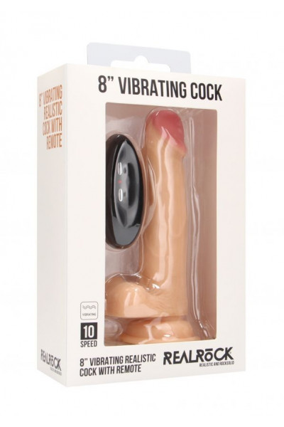 Телесный вибратор-реалистик Vibrating Realistic Cock 8  With Scrotum - 20 см.