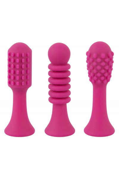 Ярко-розовый клиторальный вибратор с 3 насадками Spot Vibrator with 3 Tips - 17,9 см.