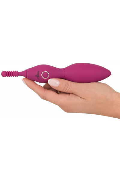 Ярко-розовый клиторальный вибратор с 3 насадками Spot Vibrator with 3 Tips - 17,9 см.