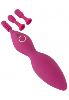 Ярко-розовый клиторальный вибратор с 3 насадками Spot Vibrator with 3 Tips - 17,9 см.