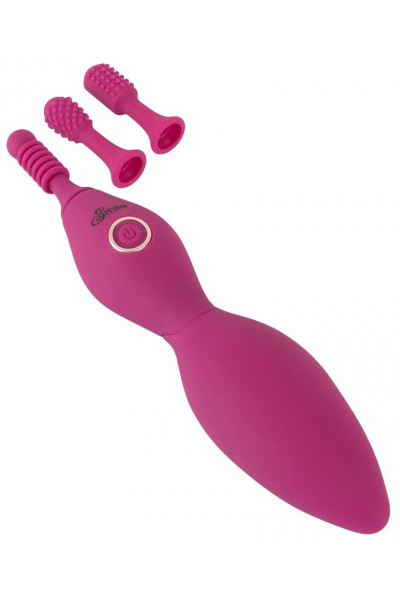 Ярко-розовый клиторальный вибратор с 3 насадками Spot Vibrator with 3 Tips - 17,9 см.