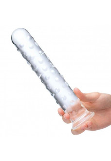 Прозрачный стеклянный фаллос с массажным рельефом 10  Extra Large Glass Dildo - 25,5 см.