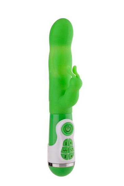 Зеленый вибратор с клиторальным стимулятором INSTYLE DUO VIBRATOR 5.5INCH - 14 см.