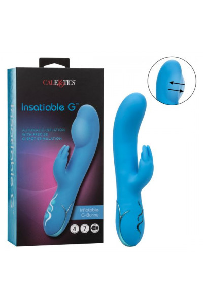 Голубой вибромассажер Insatiable G Inflatable G-Bunny с функцией расширения - 21 см.