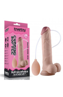 Телесный фаллоимитатор с имитацией эякуляции 9  Soft Ejaculation Cock With Ball - 22,9 см.