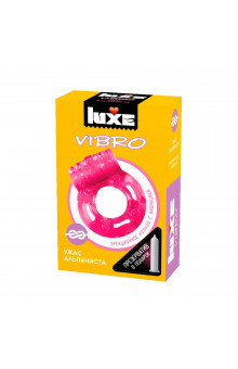 Розовое эрекционное виброкольцо Luxe VIBRO  Ужас Альпиниста  + презерватив